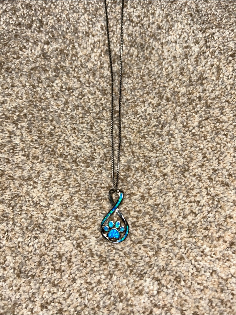 Silver-Tone Blue Opal Paw Print Infinity Pendant Necklace